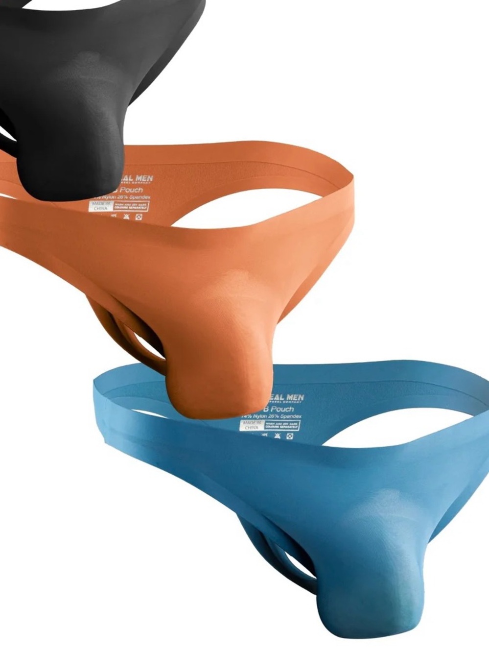 Men's Stretch Seamless Briefs in Blue, Orange & Black - Supportive Pouch 3 pack
